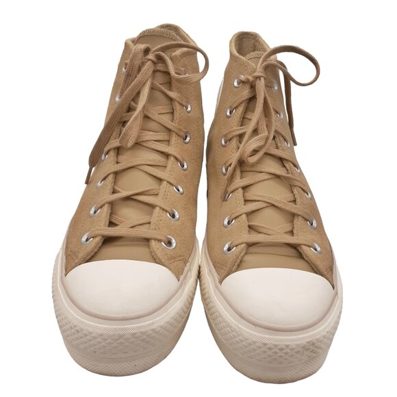 Converse Beige Tan Suede Platform High Top Shoes SZ 10 - Picture 5 of 13